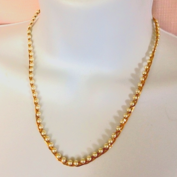 Napier Jewelry - Vintage Napier Pearl Gold Braided 18" Necklace